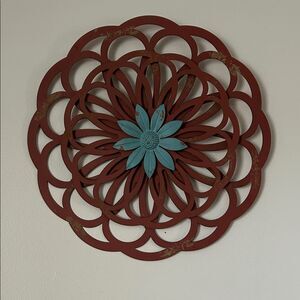 Brown and blue metal Wall Art 16 inch diameter